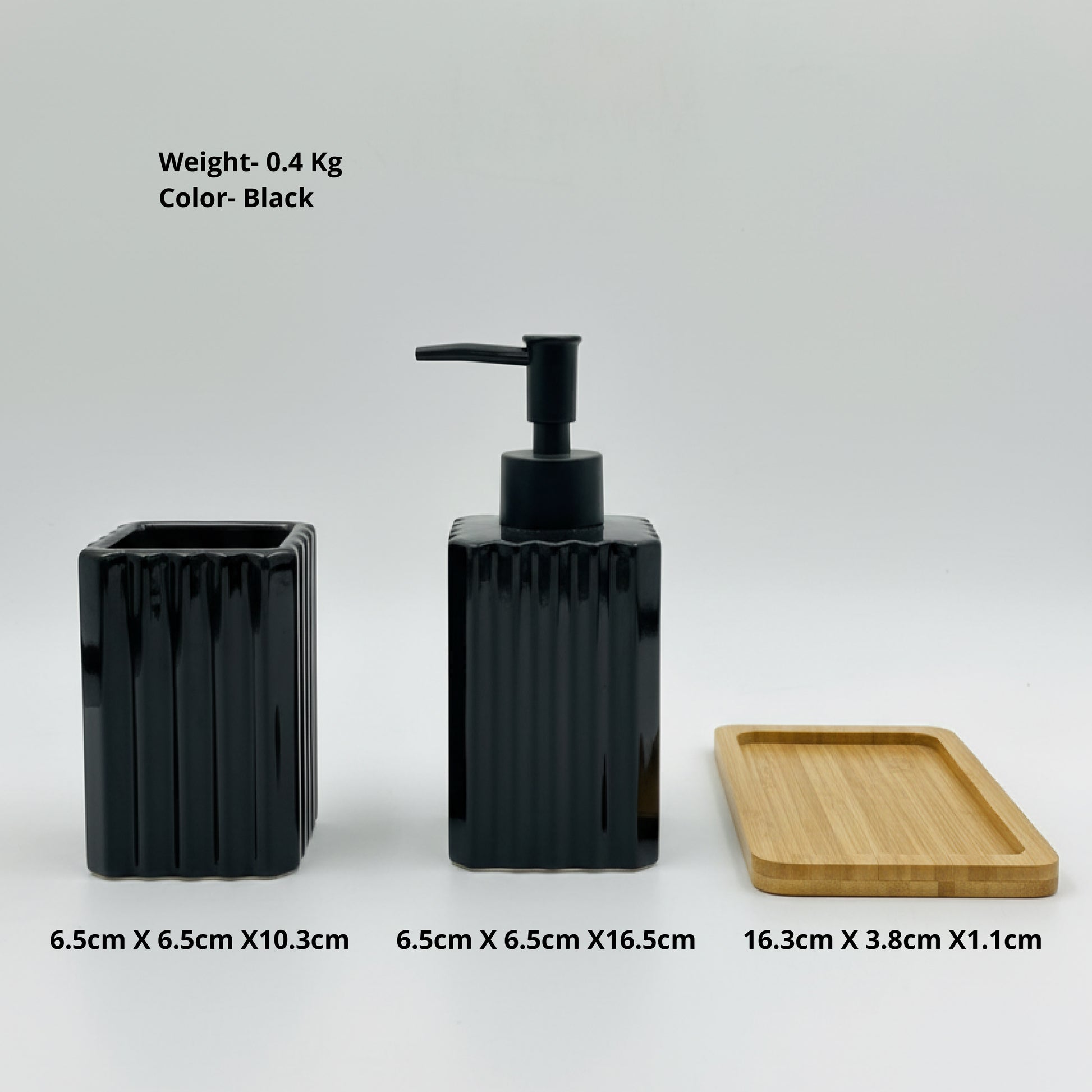 Ceramic Bathroom Set with Dispenser & Bamboo Tray - SimplifiNest