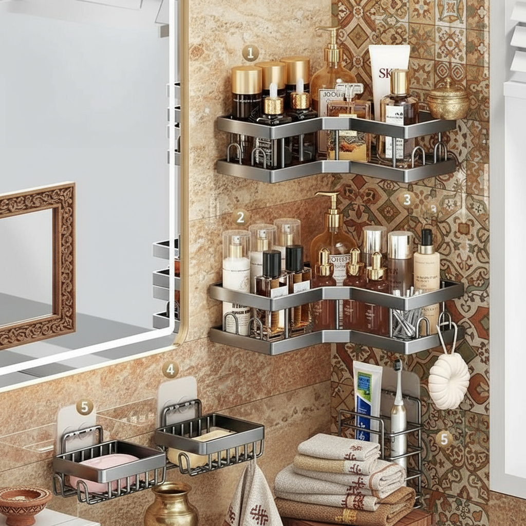 5-Piece Stick-On Bathroom Shelf Set - SimplifiNest