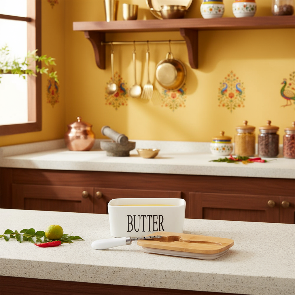 Ceramic Butter Keeper with Bamboo Lid & Knife - SimplifiNest