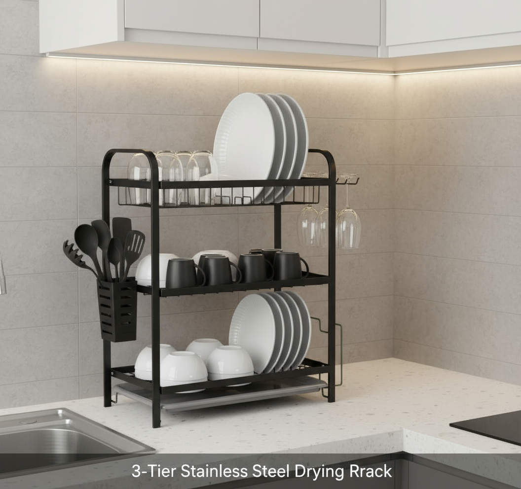 3-Tier Stainless Steel Dish Drying Rack - SimplifiNest