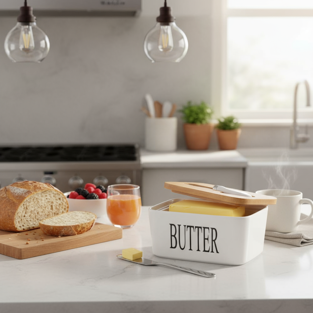 Ceramic Butter Keeper with Bamboo Lid & Knife - SimplifiNest