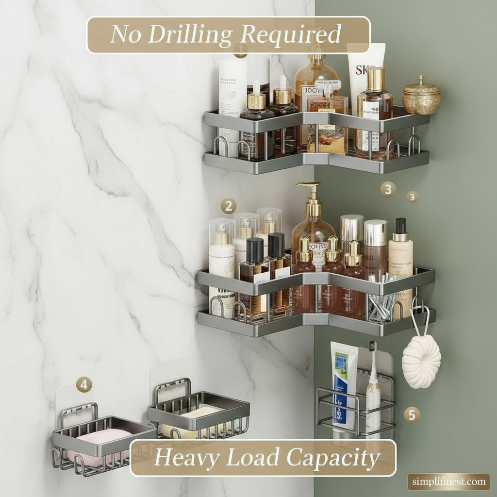 5-Piece Stick-On Bathroom Shelf Set - SimplifiNest