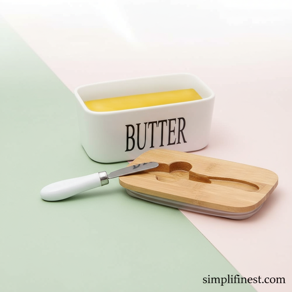 Ceramic Butter Keeper with Bamboo Lid & Knife - SimplifiNest