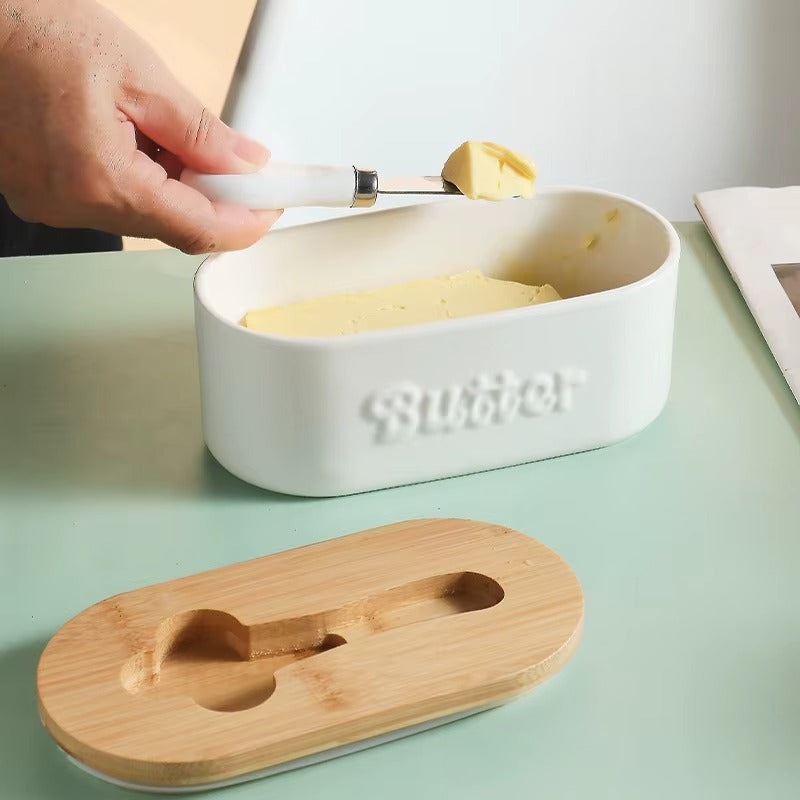 Ceramic Butter Keeper with Bamboo Lid & Knife - SimplifiNest
