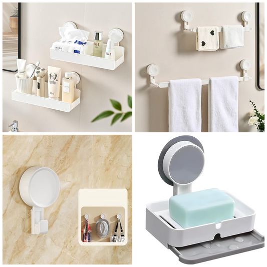No-Drill Bathroom Heroes – Pack of 4 | Simplifi Nest Suction Storage Set - SimplifiNest