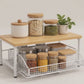 Premium Pine Wood Countertop Storage Organizer with Sliding Basket